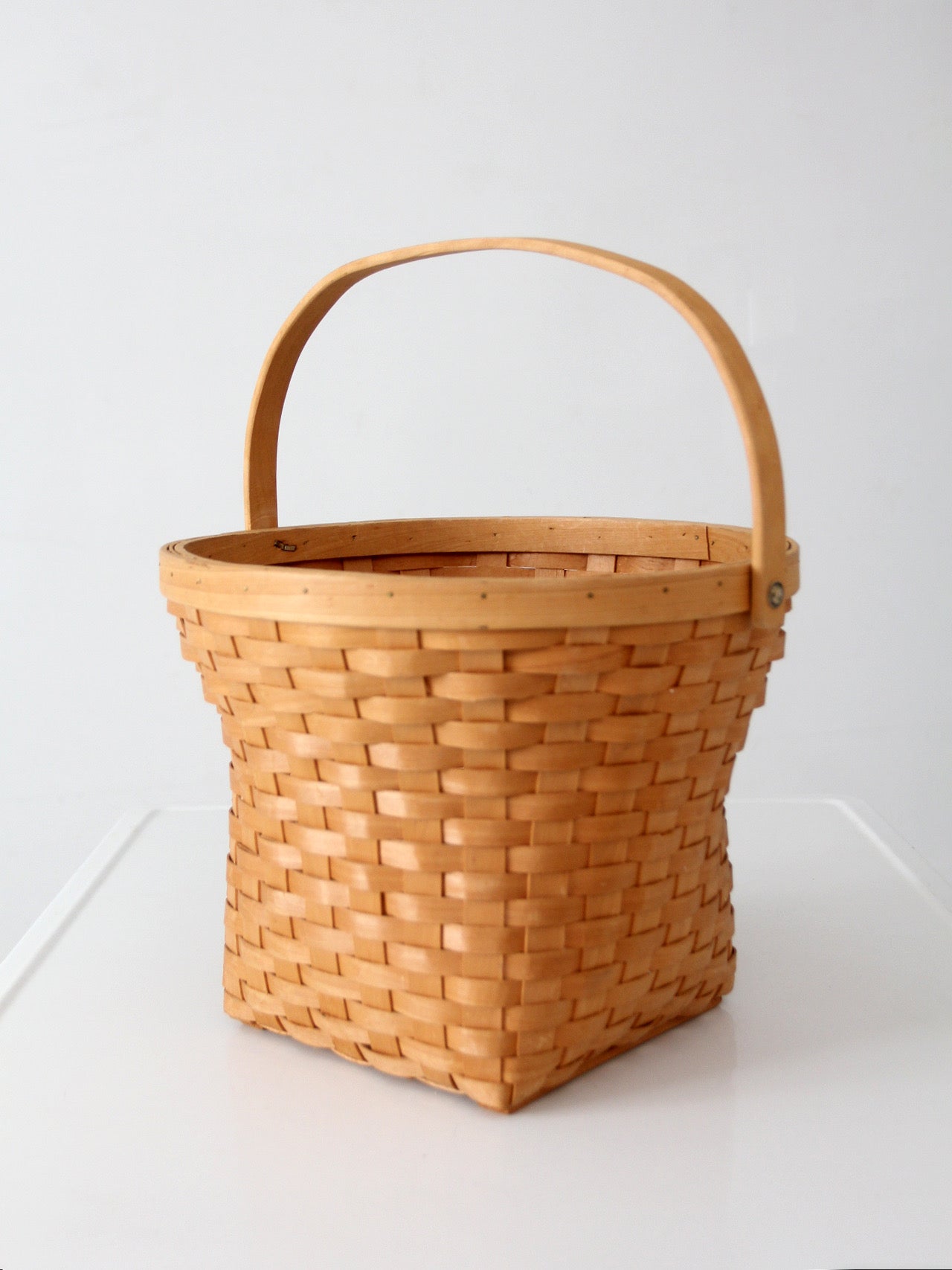 vintage splint weave basket with bail handle