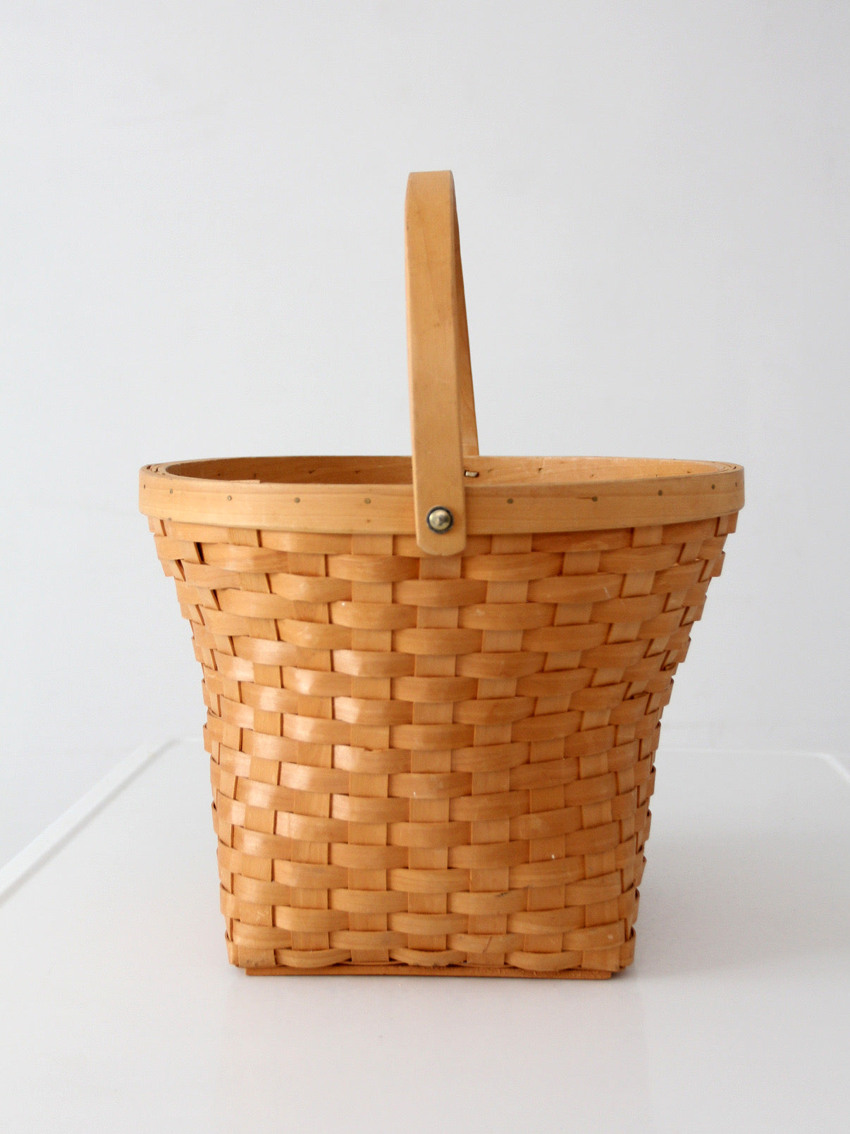 vintage splint weave basket with bail handle