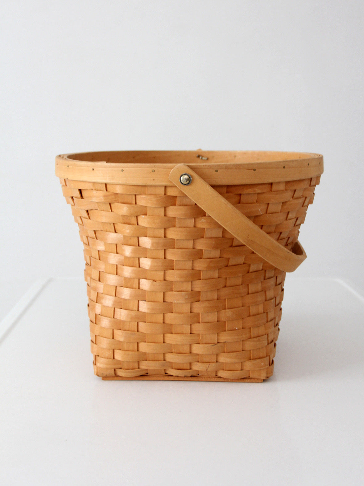vintage splint weave basket with bail handle