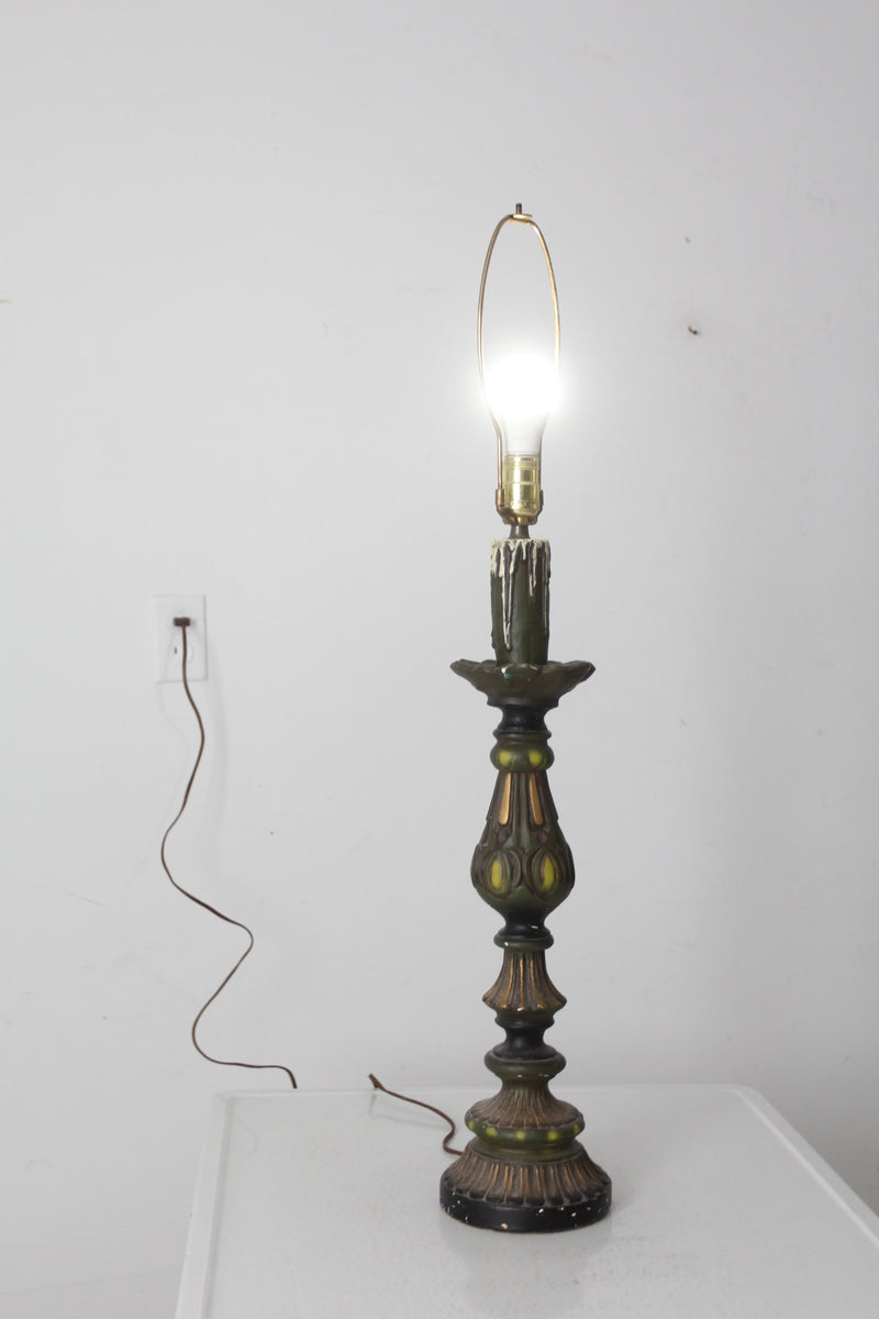 vintage plaster candlestick table lamp