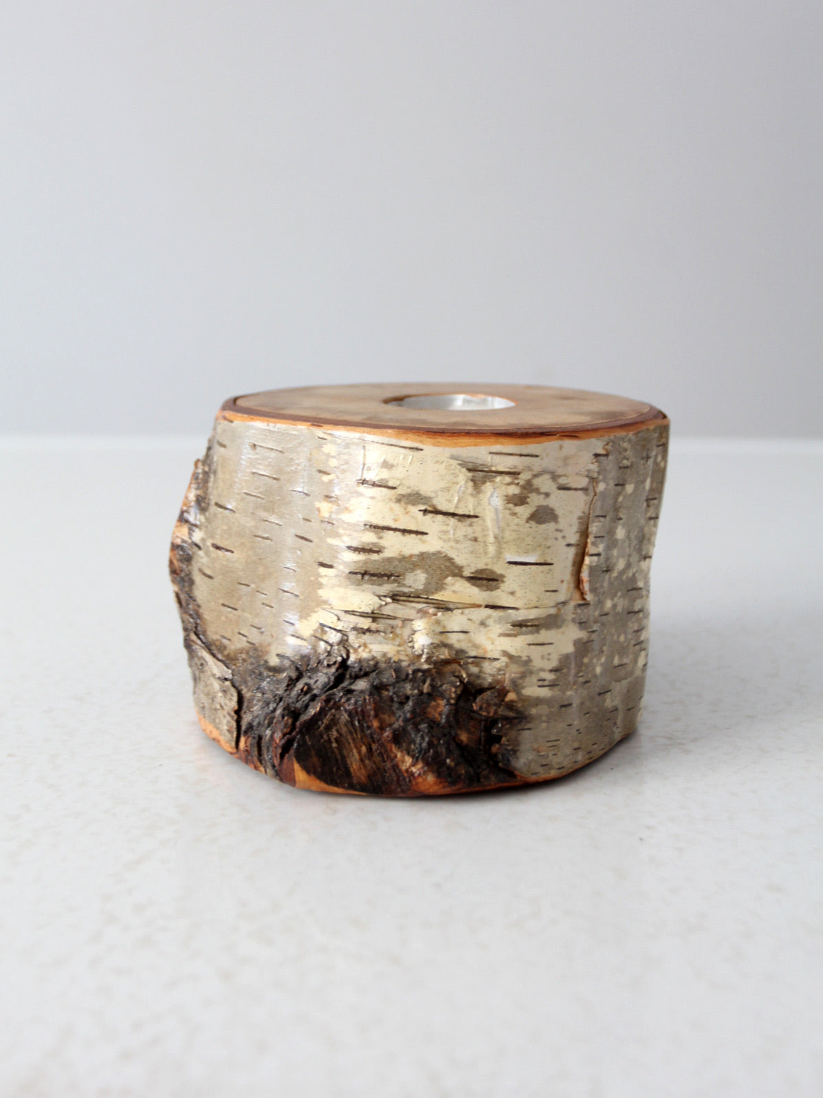 vintage birch log tea candle holder