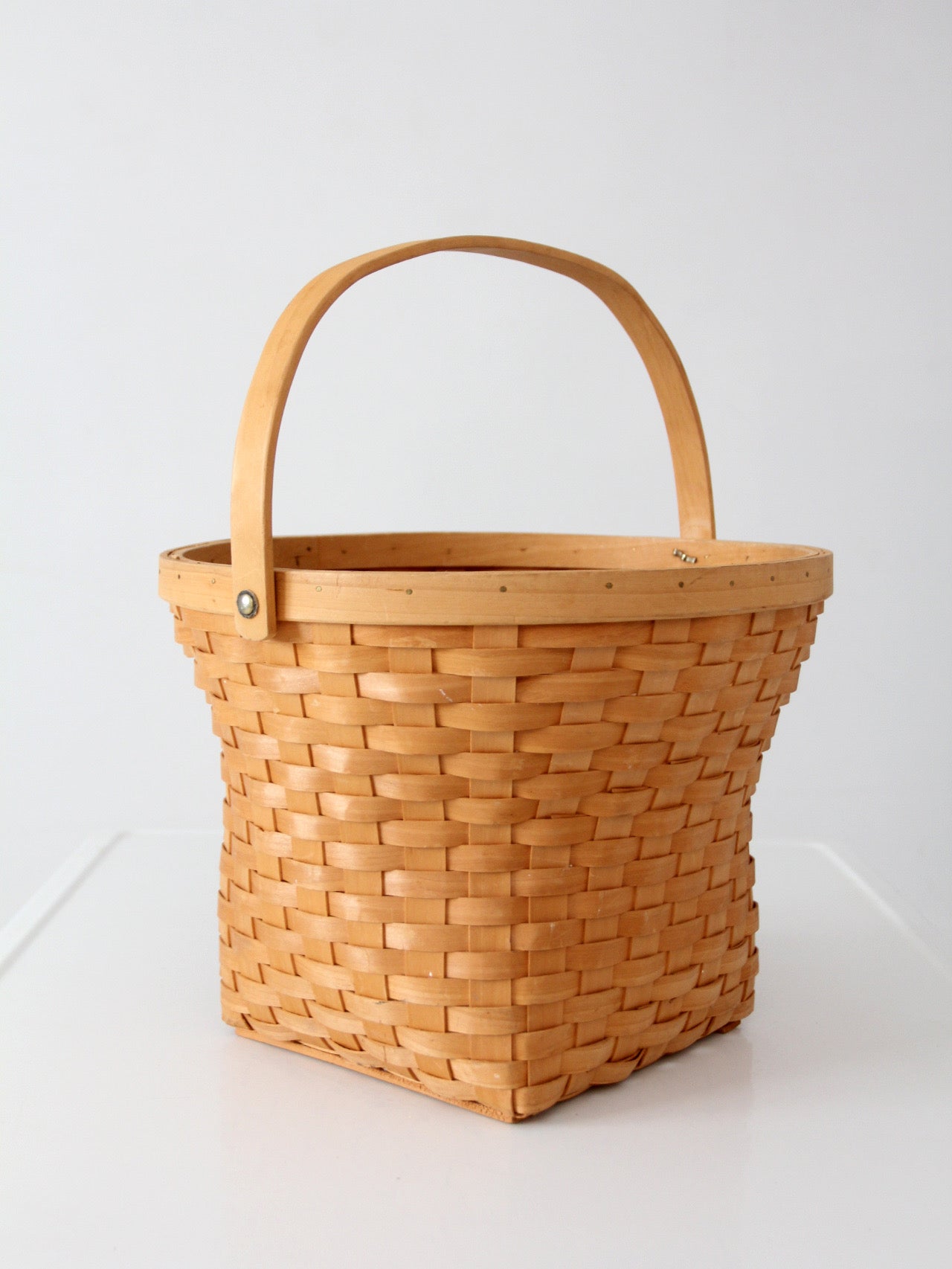 vintage splint weave basket with bail handle