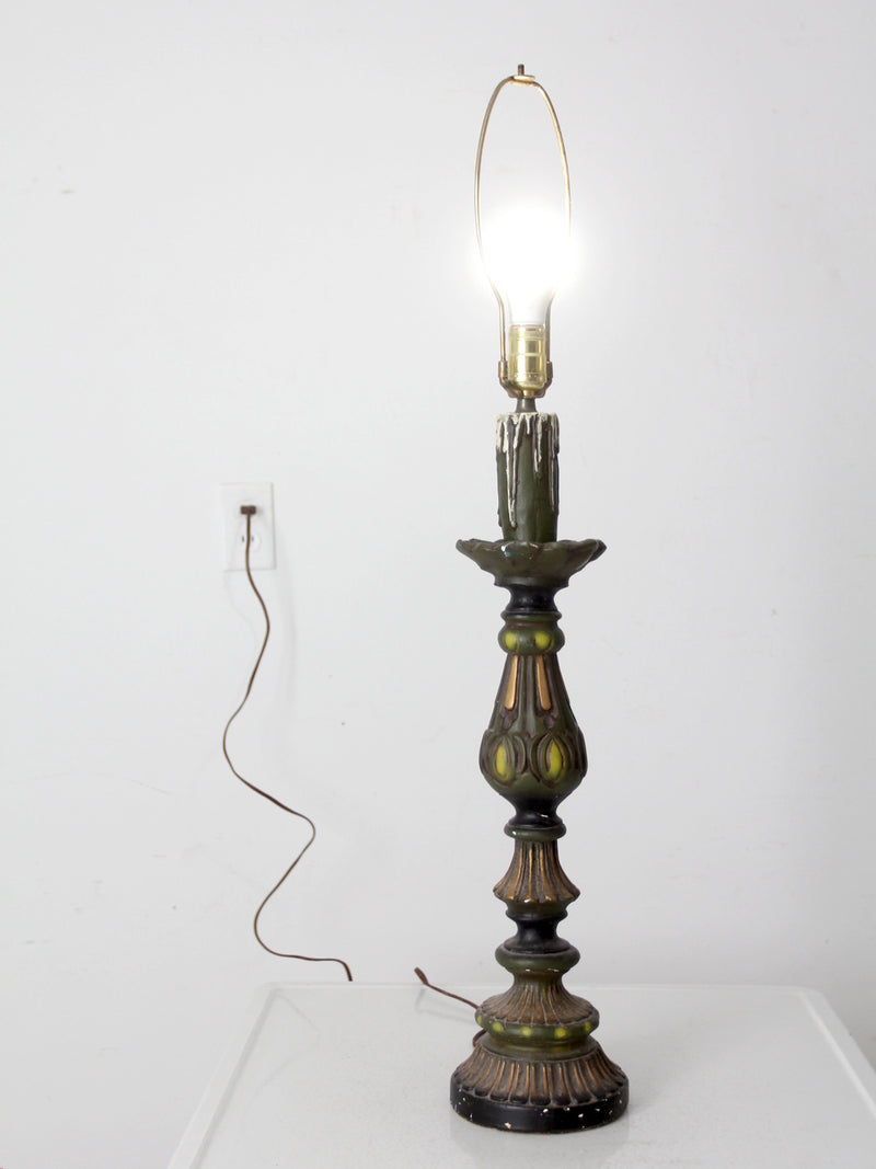 vintage plaster candlestick table lamp