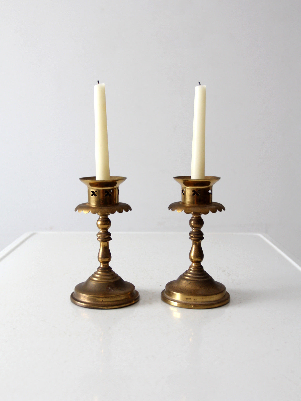 vintage brass candlestick holders pair