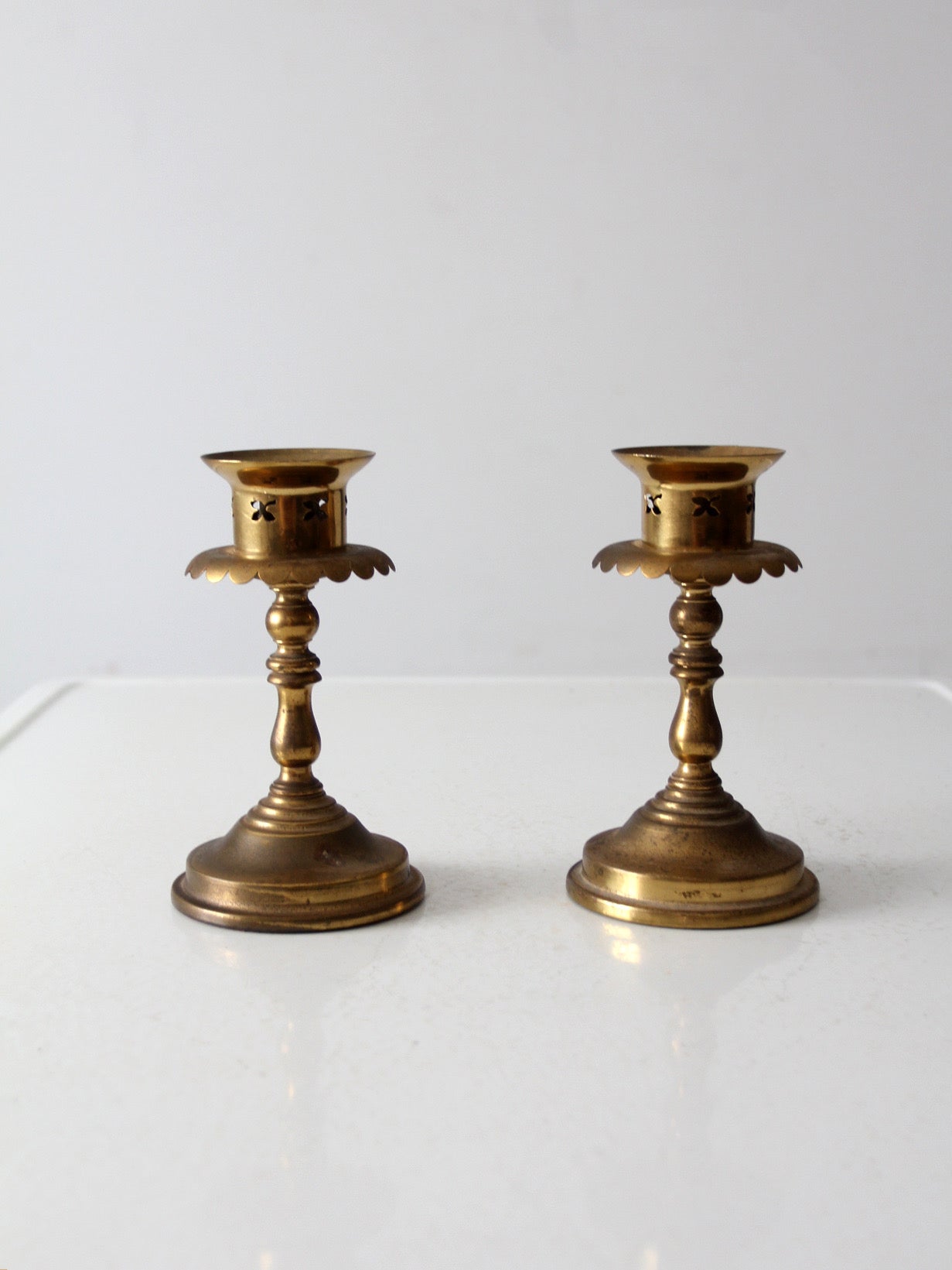 vintage brass candlestick holders pair