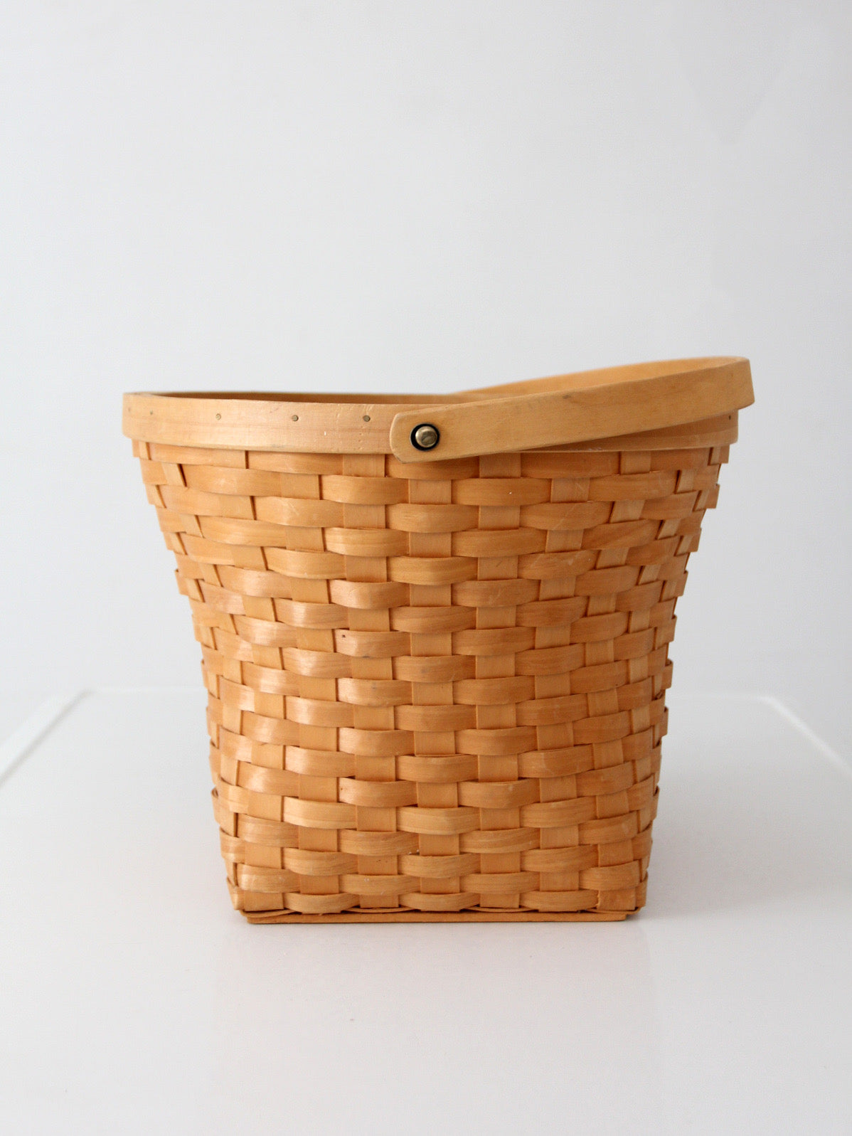 vintage splint weave basket with bail handle