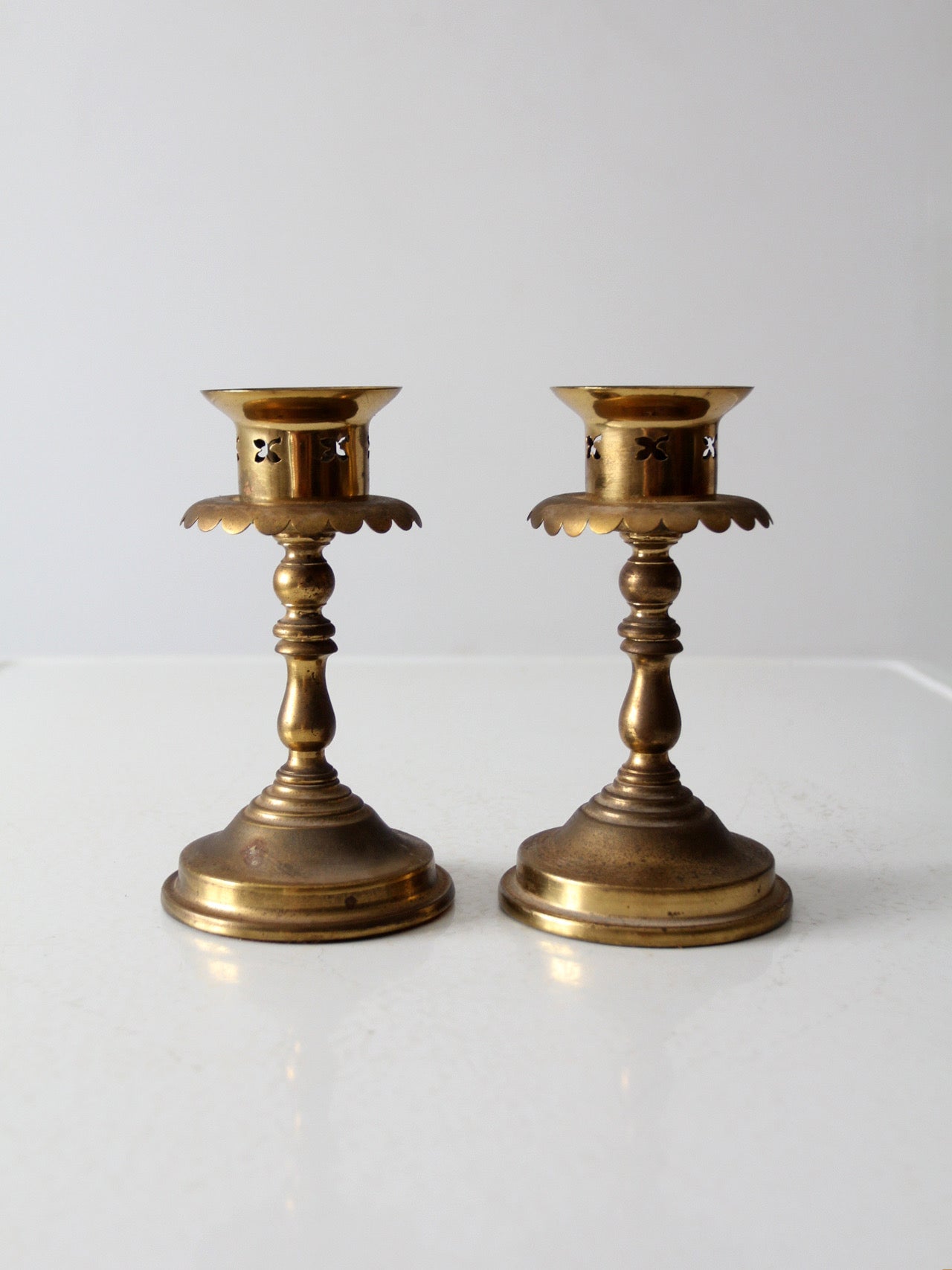 vintage brass candlestick holders pair