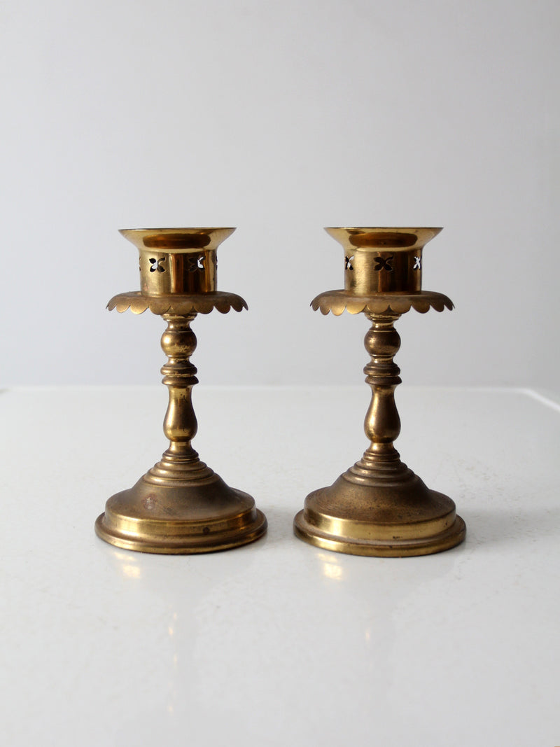 vintage brass candlestick holders pair
