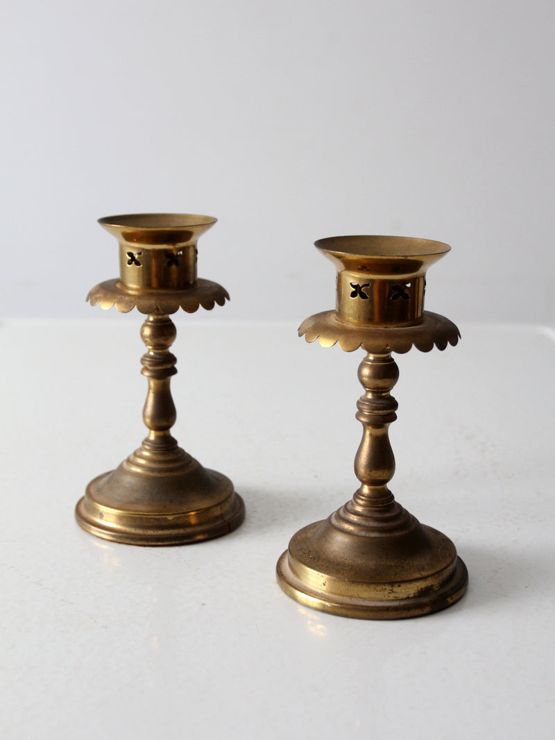 vintage brass candlestick holders pair