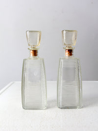 mid century glass liquor decanter bottles pair
