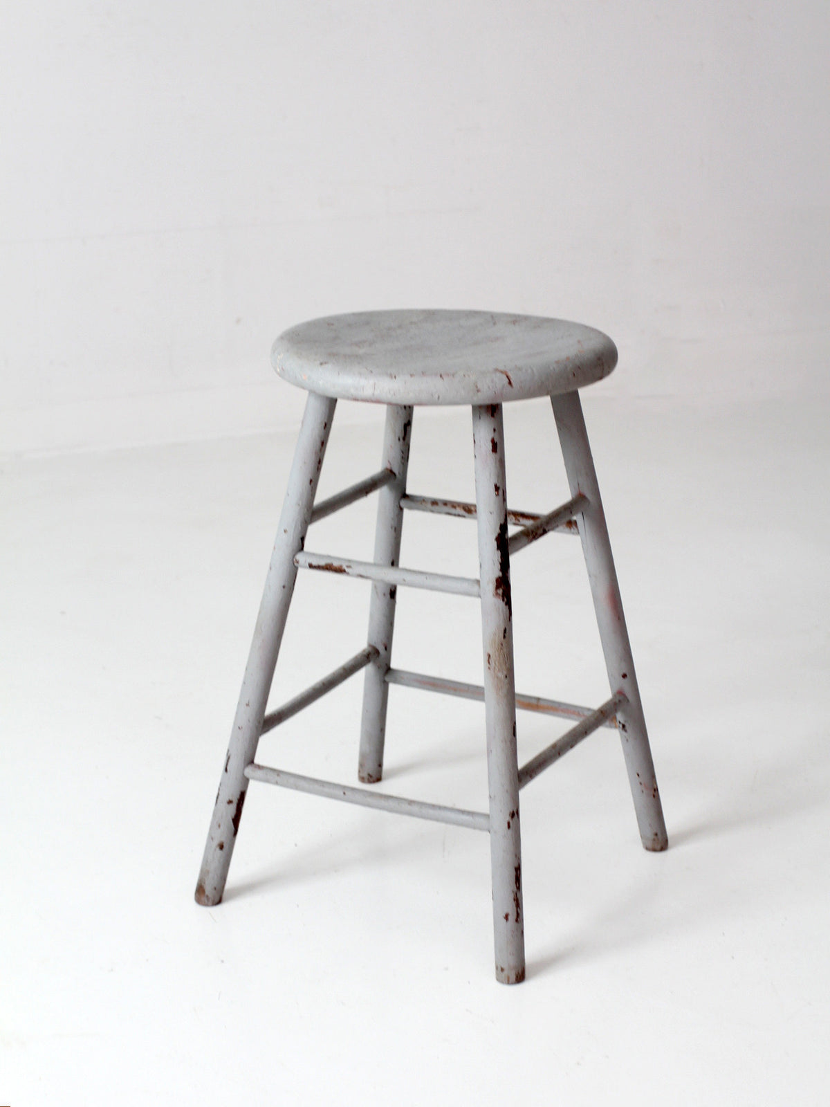 antique gray painted wood stool