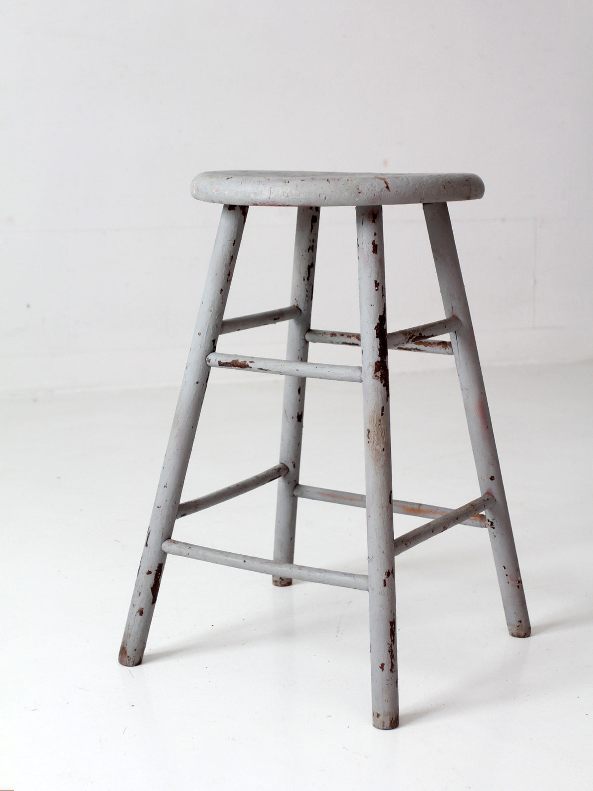 antique gray painted wood stool