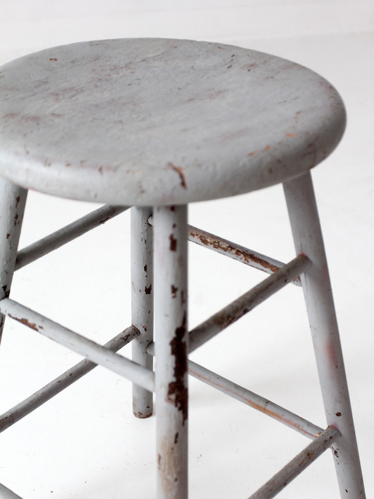 antique gray painted wood stool