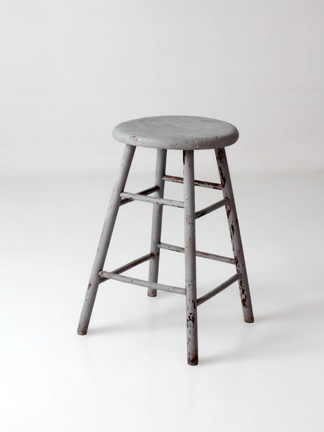 antique gray painted wood stool