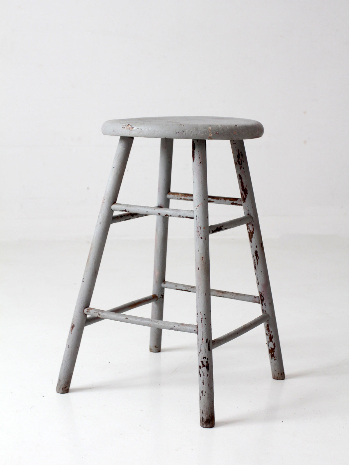 antique gray painted wood stool