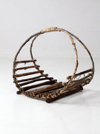 vintage rustic twig basket with arched handle