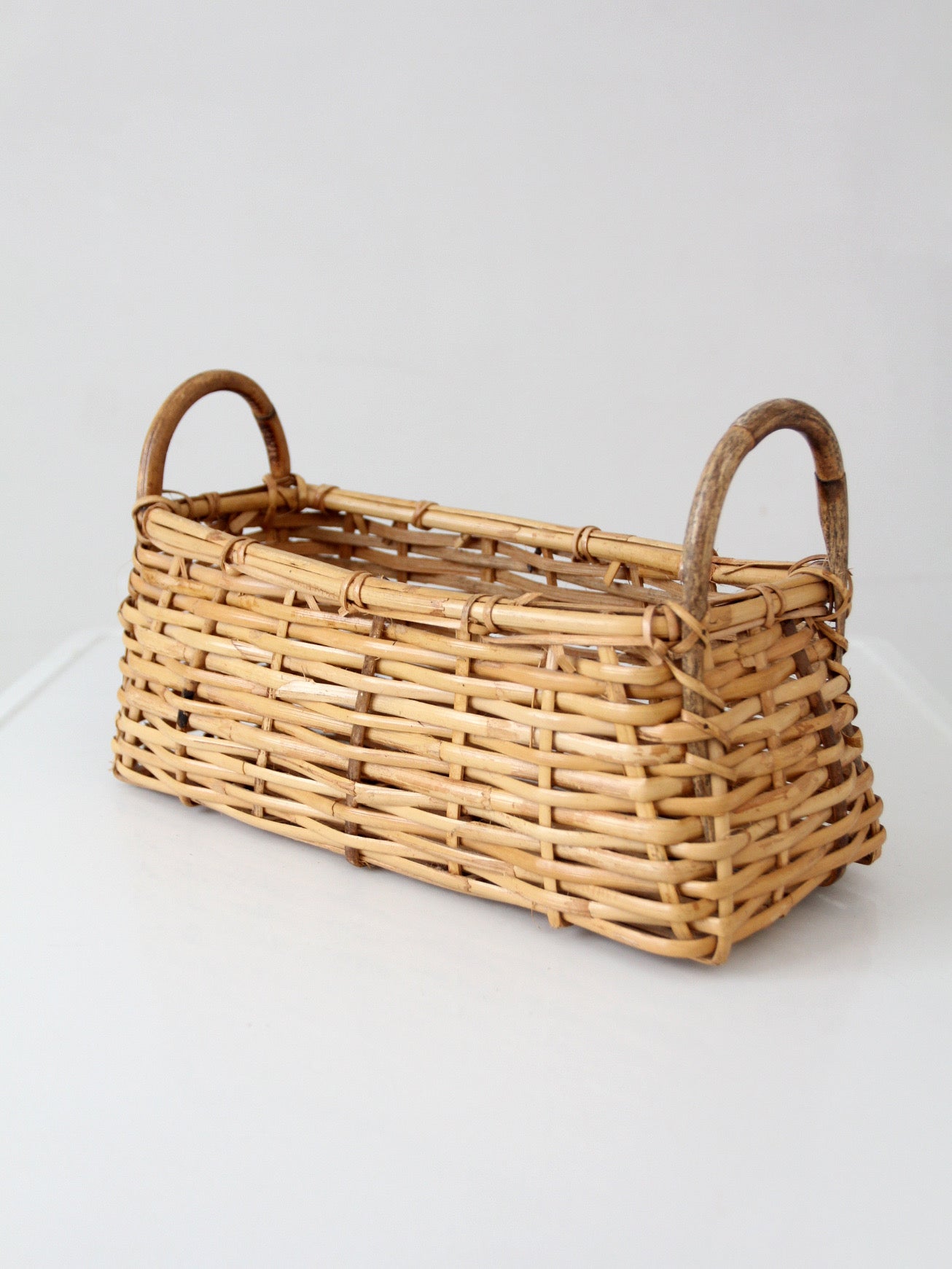 vintage wicker basket with bentwood handles
