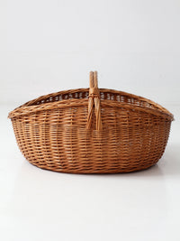 antique large willow gathering basket with handle