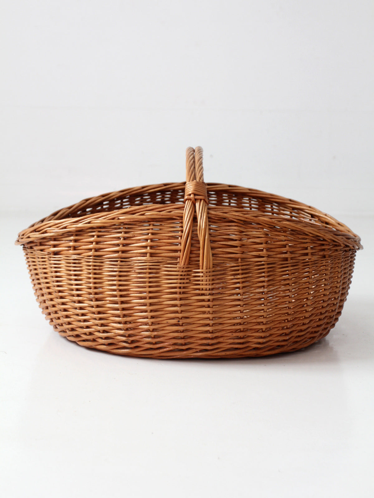 antique large willow gathering basket with handle