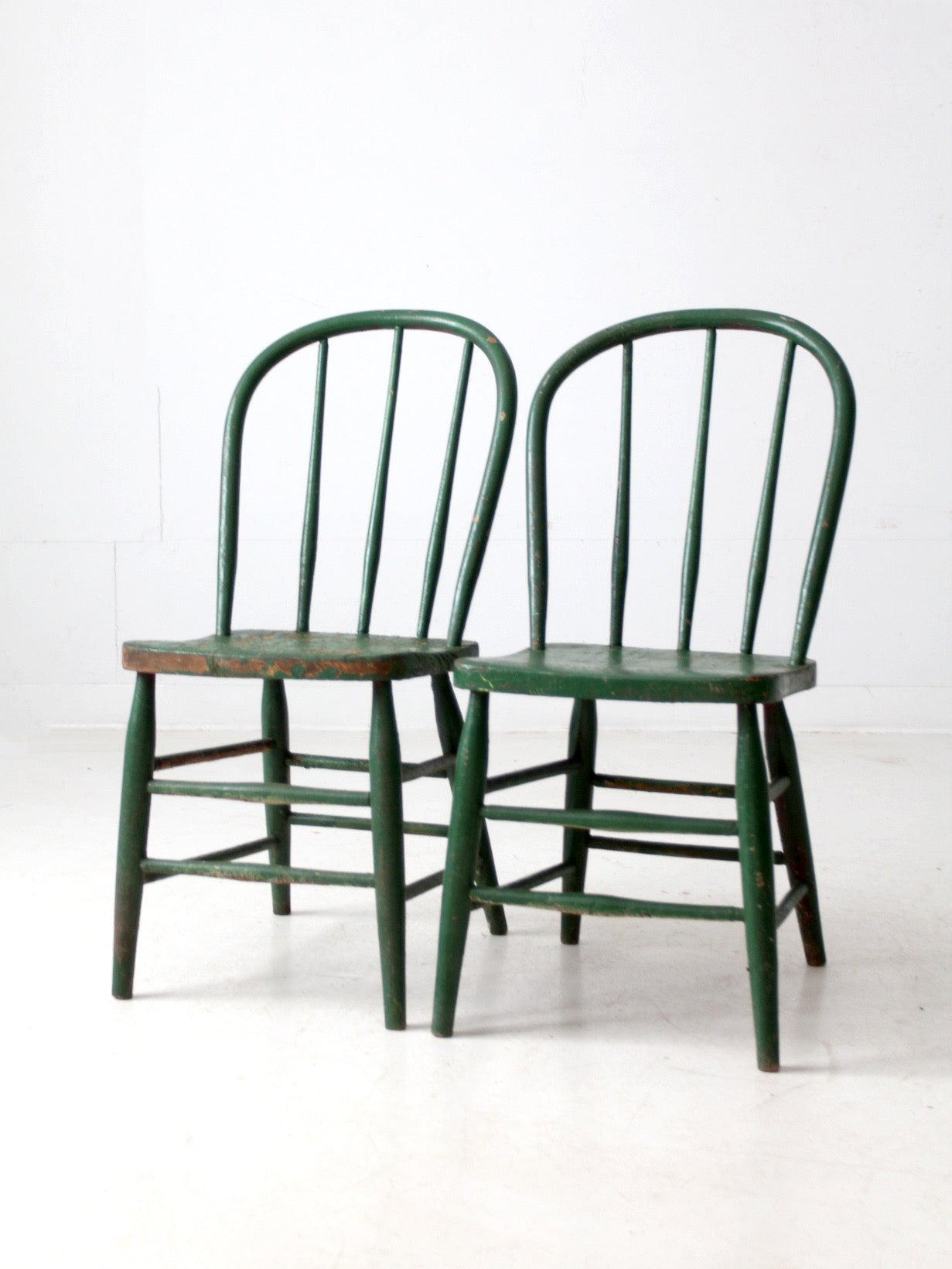 antique green farmhouse Windsor chairs pair