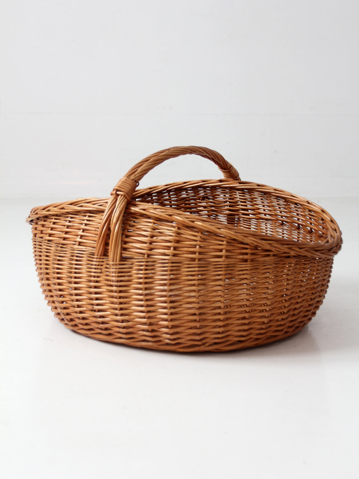 antique large willow gathering basket with handle