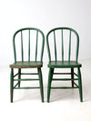 antique green farmhouse Windsor chairs pair