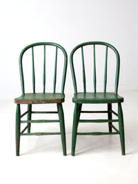 antique green farmhouse Windsor chairs pair