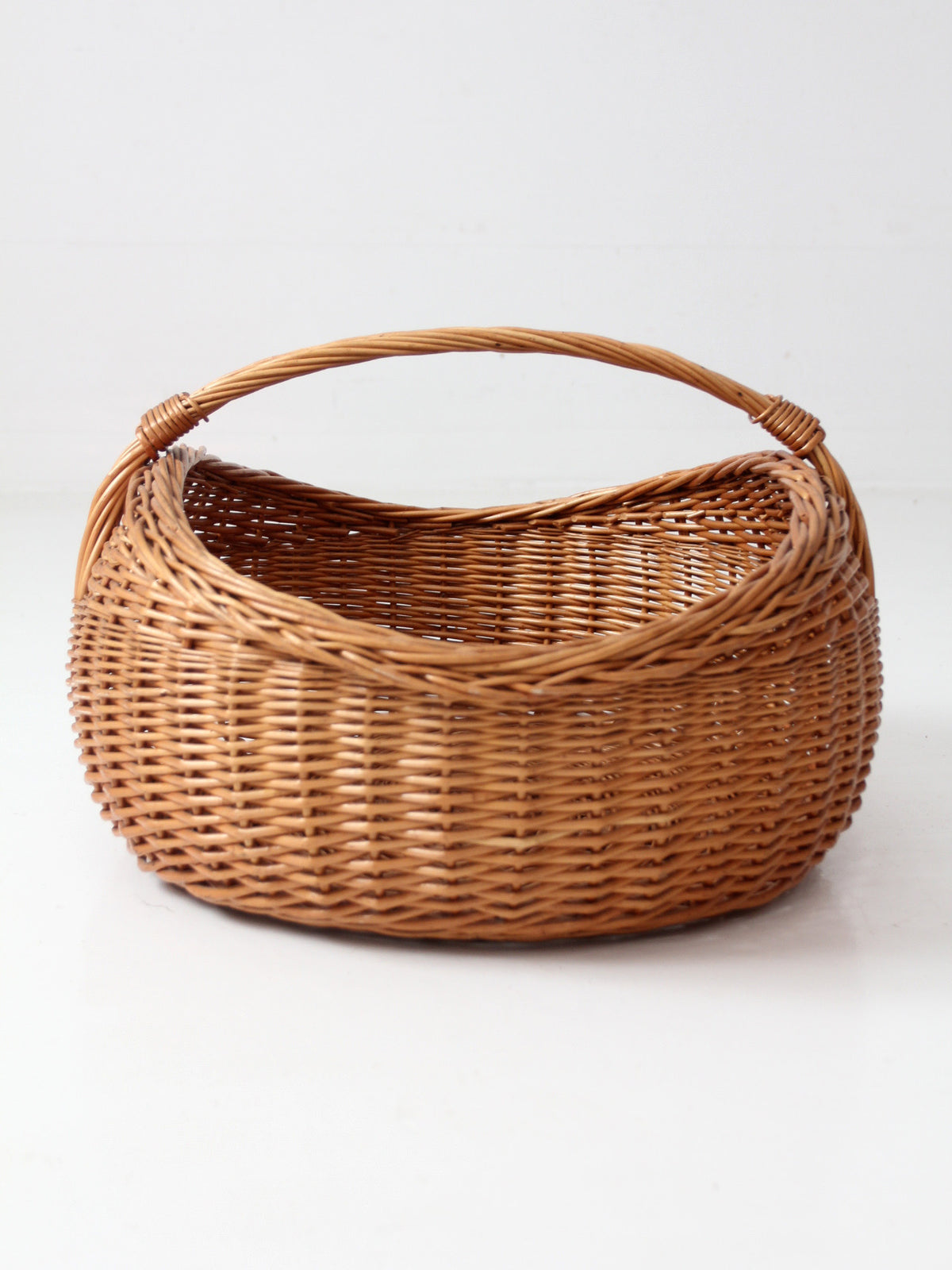 antique large willow gathering basket with handle
