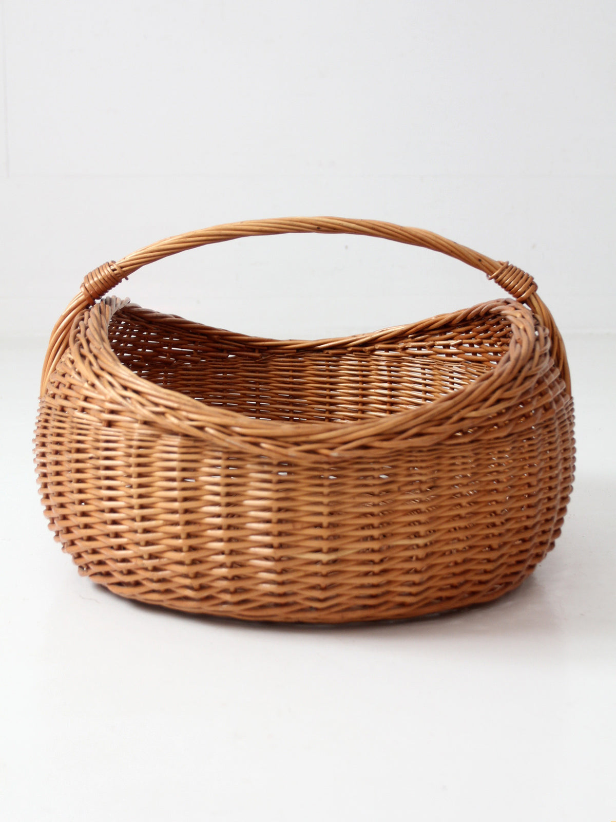 antique large willow gathering basket with handle