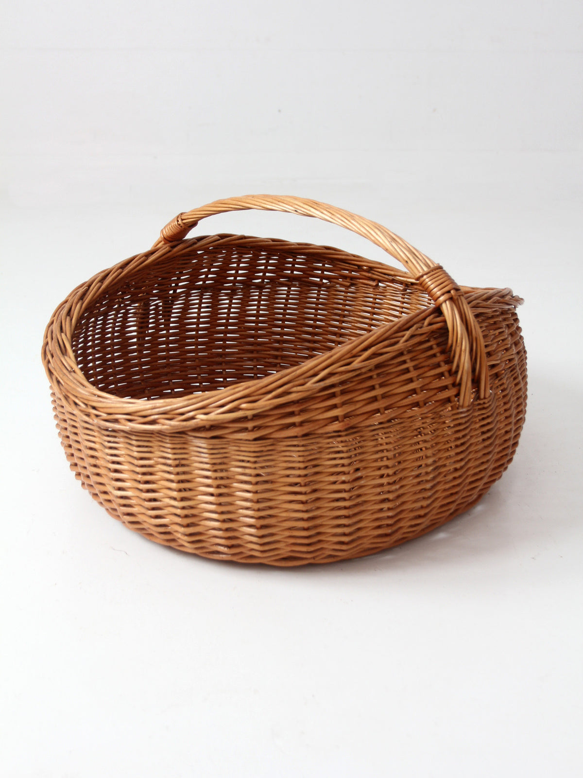 antique large willow gathering basket with handle