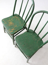 antique green farmhouse Windsor chairs pair