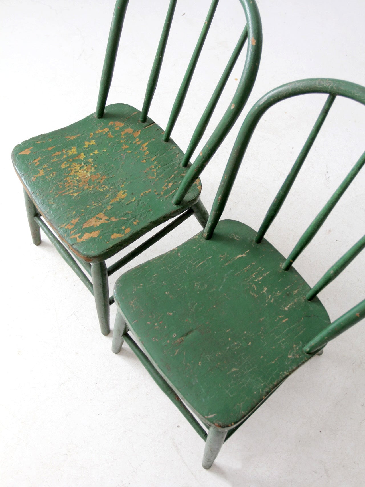 antique green farmhouse Windsor chairs pair