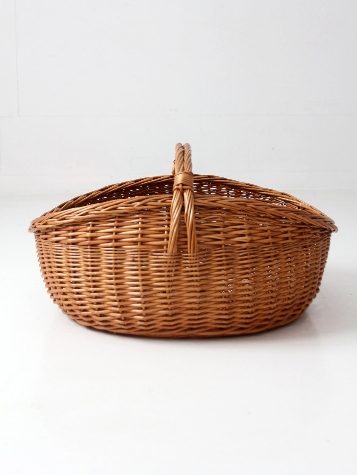 antique large willow gathering basket with handle