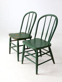 antique green farmhouse Windsor chairs pair
