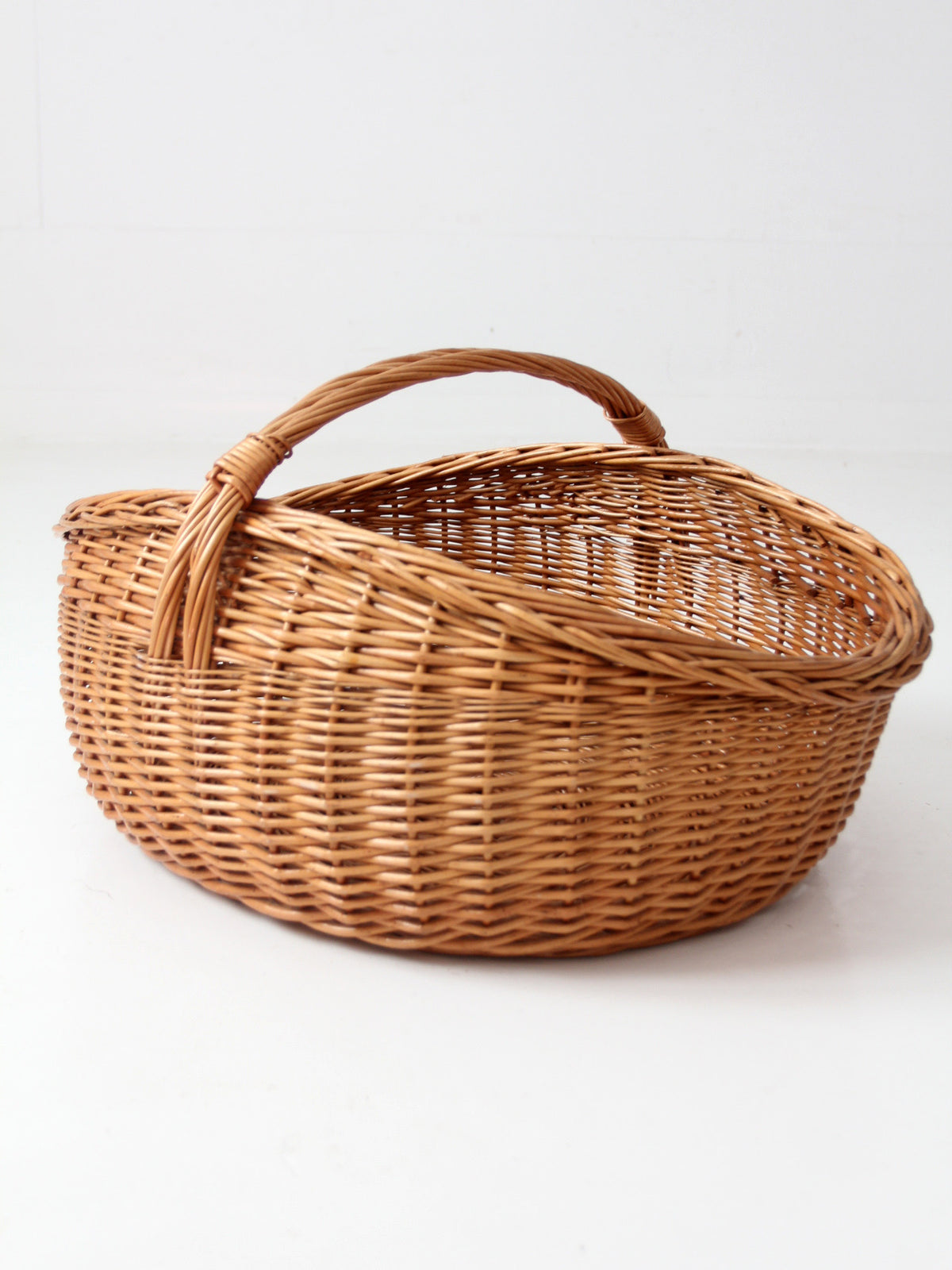 antique large willow gathering basket with handle