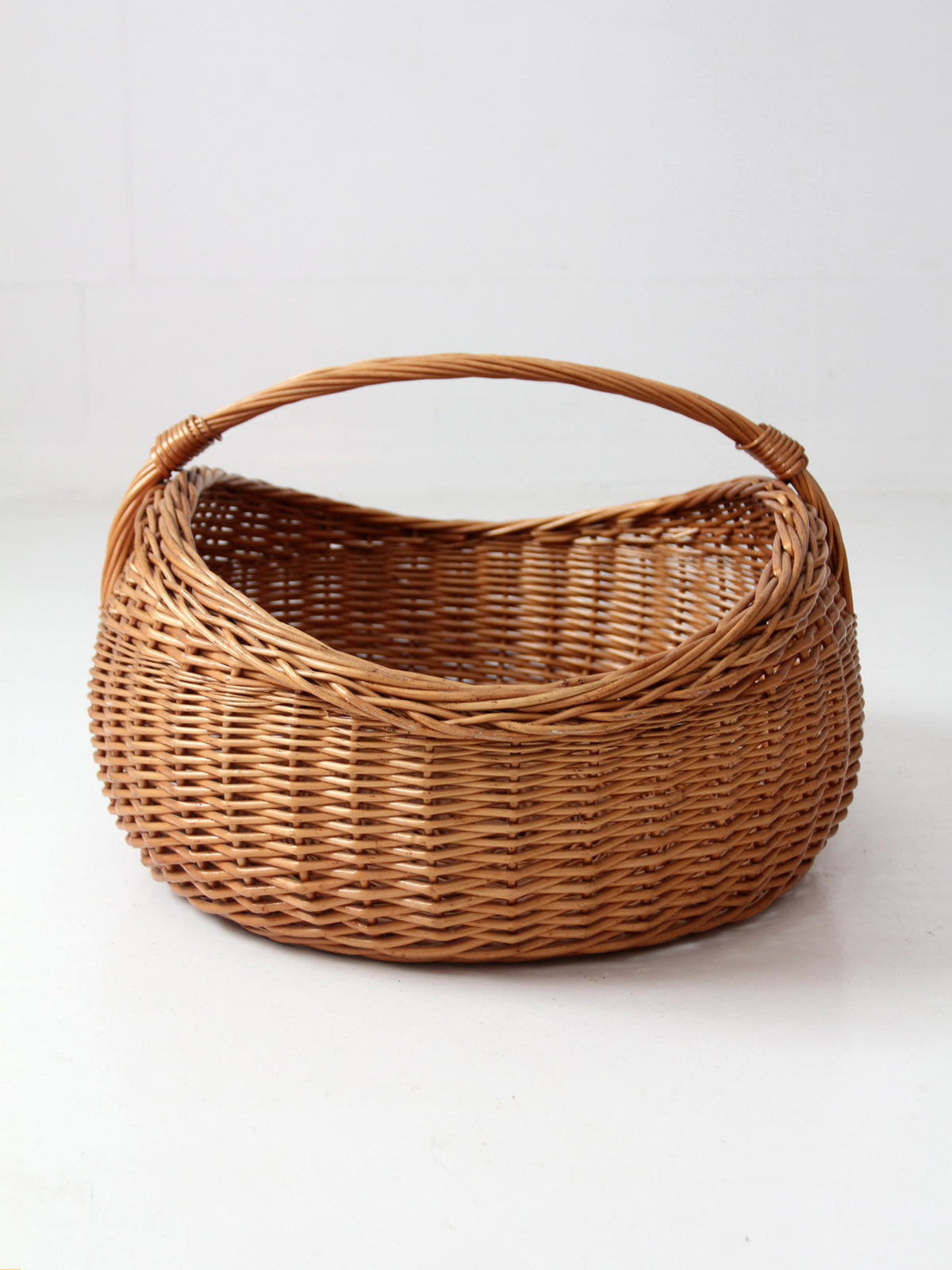 antique large willow gathering basket with handle