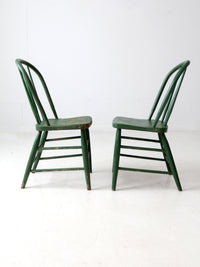 antique green farmhouse Windsor chairs pair