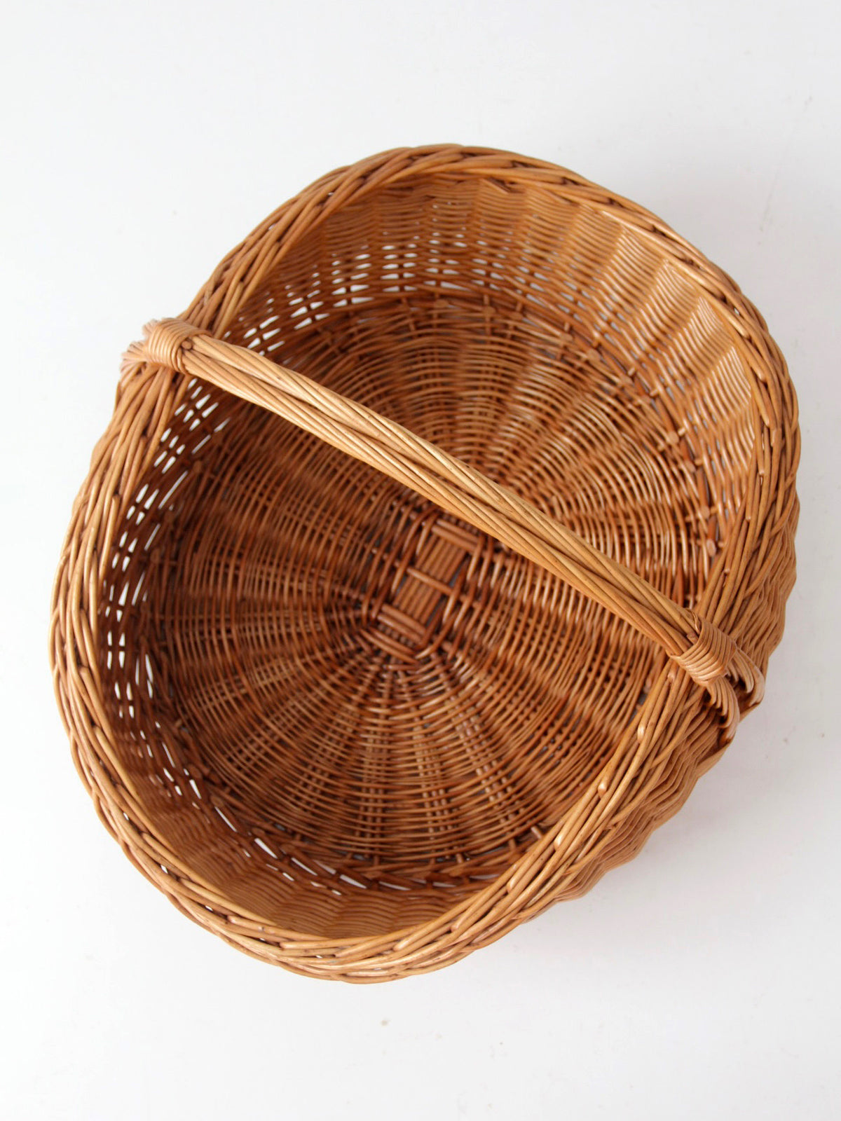 antique large willow gathering basket with handle