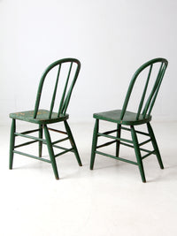 antique green farmhouse Windsor chairs pair