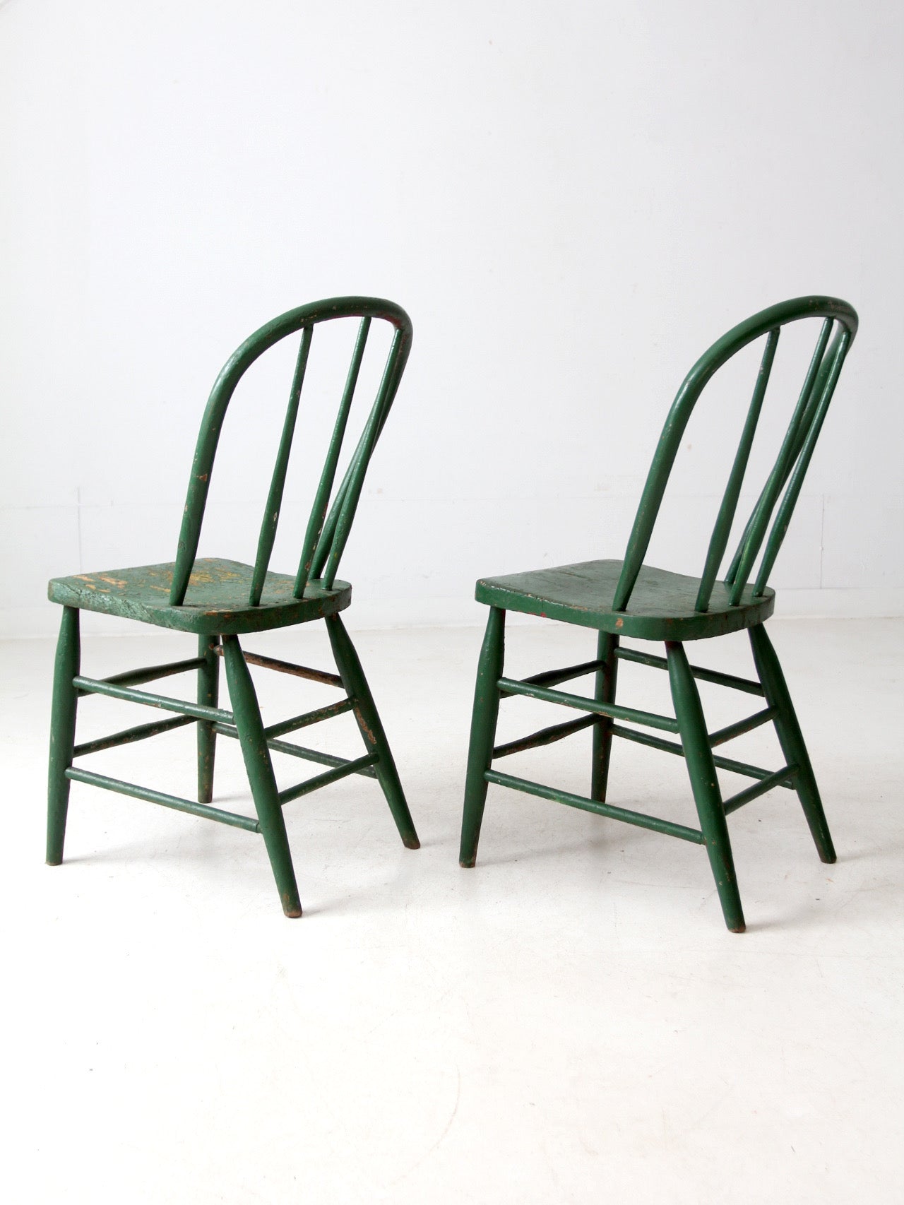 antique green farmhouse Windsor chairs pair