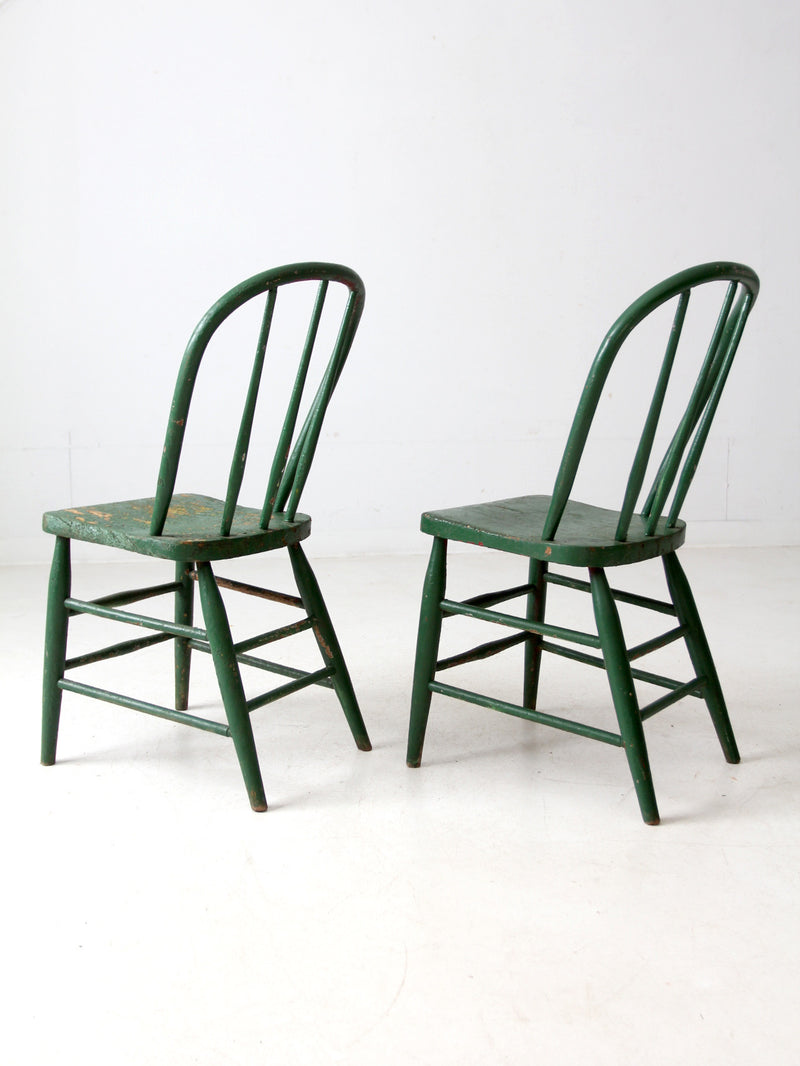 antique green farmhouse Windsor chairs pair