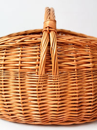 antique large willow gathering basket with handle