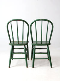 antique green farmhouse Windsor chairs pair