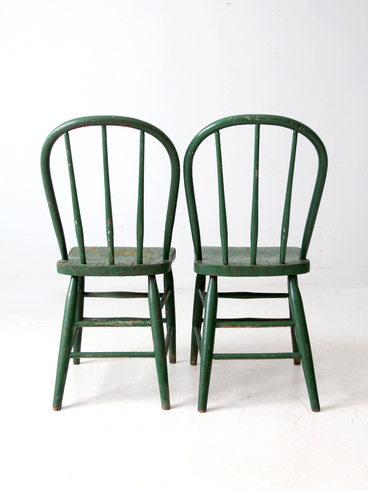 antique green farmhouse Windsor chairs pair