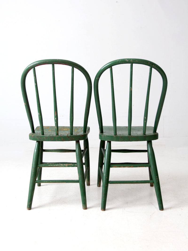 antique green farmhouse Windsor chairs pair