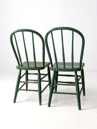 antique green farmhouse Windsor chairs pair