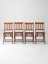 set of 4 antique slat wood folding chairs
