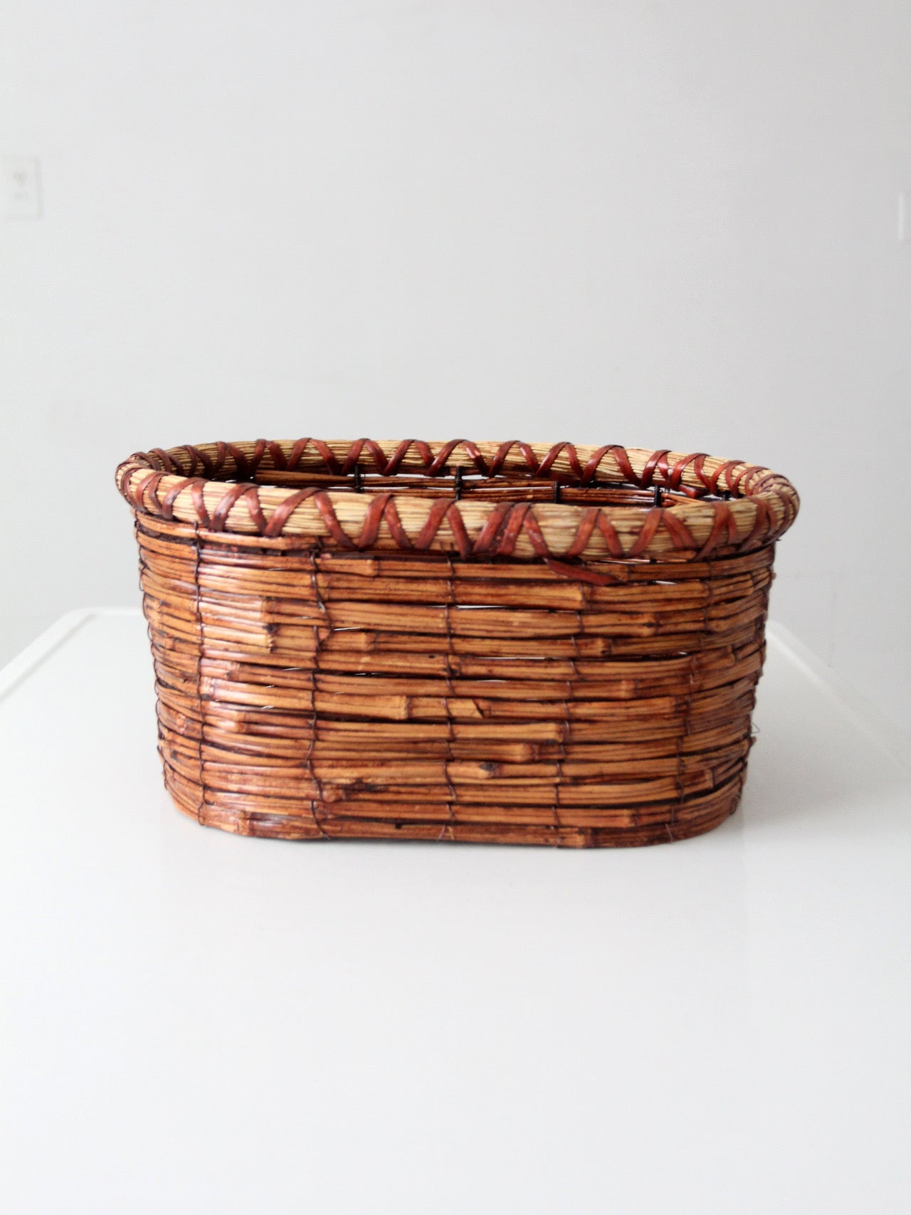 vintage woven reed oval basket