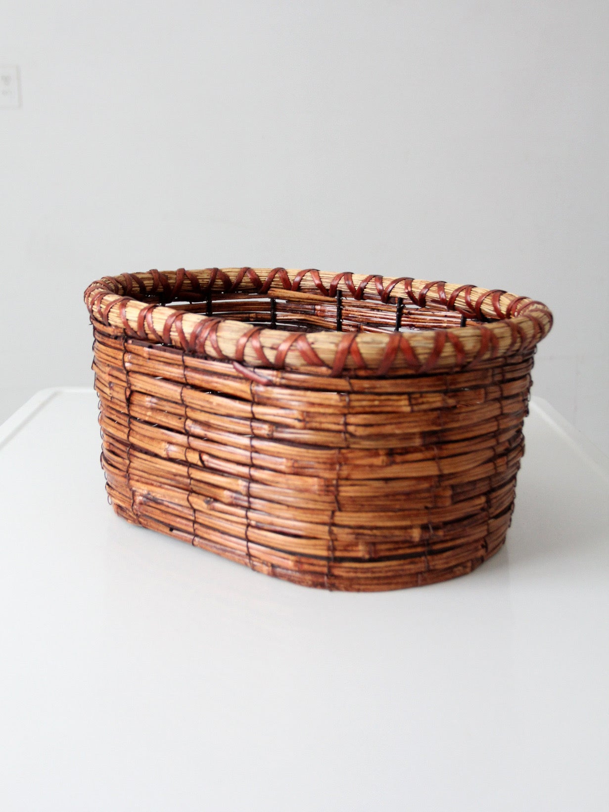 vintage woven reed oval basket