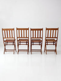 set of 4 antique slat wood folding chairs